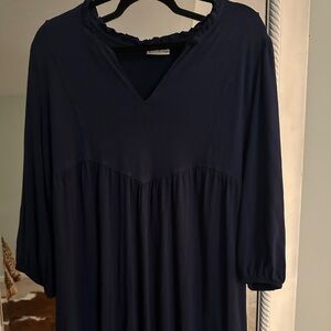 Wonderly Navy Ruffle Trim Blouse